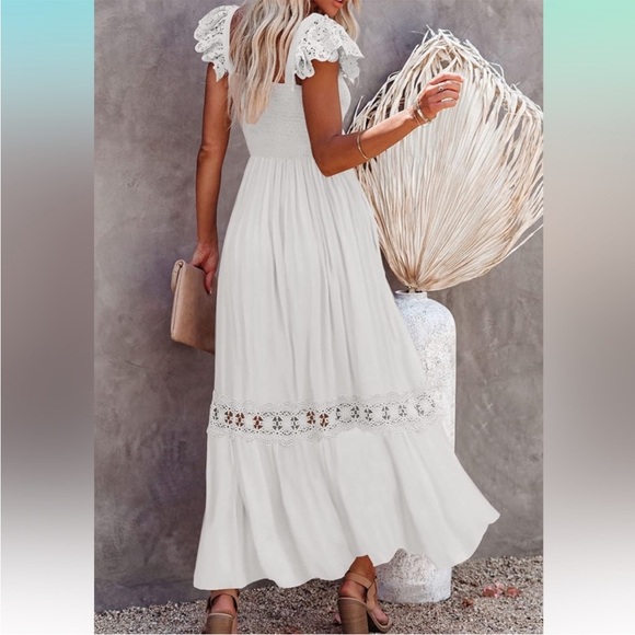 Boho Lace Smocked Fully Lined Ruched Bust Maxi Dress - Picture 3 of 4